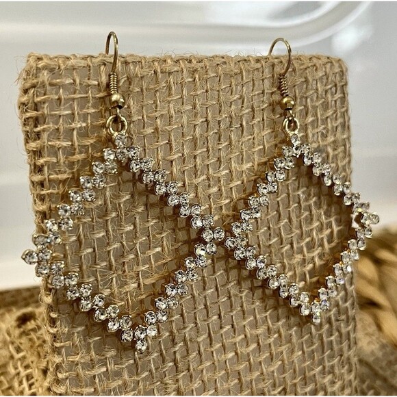 Vintage Gold Tone Encrusted Rhinestone Earrings Dangle Sparkly Party Holiday - Picture 1 of 6